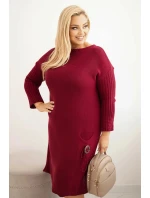 Dámská pletená sukýnka Plus Size s model 21393358 oversize s kapsou bordová - K-Fashion Dámská pletená sukýnka Plus Size s model 21393358 oversize s kapsou bordová - K-Fashion