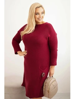 Dámská pletená sukýnka Plus Size s model 21393358 oversize s kapsou bordová - K-Fashion