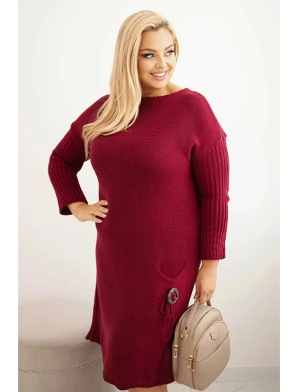 Dámská pletená sukýnka Plus Size s model 21393358 oversize s kapsou bordová - K-Fashion Dámská pletená sukýnka Plus Size s model 21393358 oversize s kapsou bordová - K-Fashion