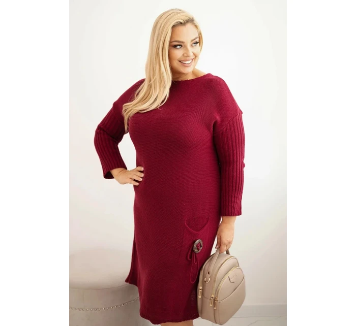 Dámská pletená sukýnka Plus Size s model 21393358 oversize s kapsou bordová - K-Fashion Dámská pletená sukýnka Plus Size s model 21393358 oversize s kapsou bordová - K-Fashion