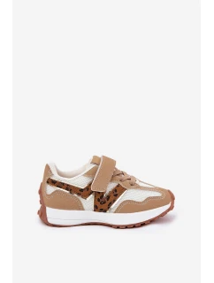 Dětské tenisky na suchý zip s leopardím vzorem tmavě béžové model 21688089 - Boto