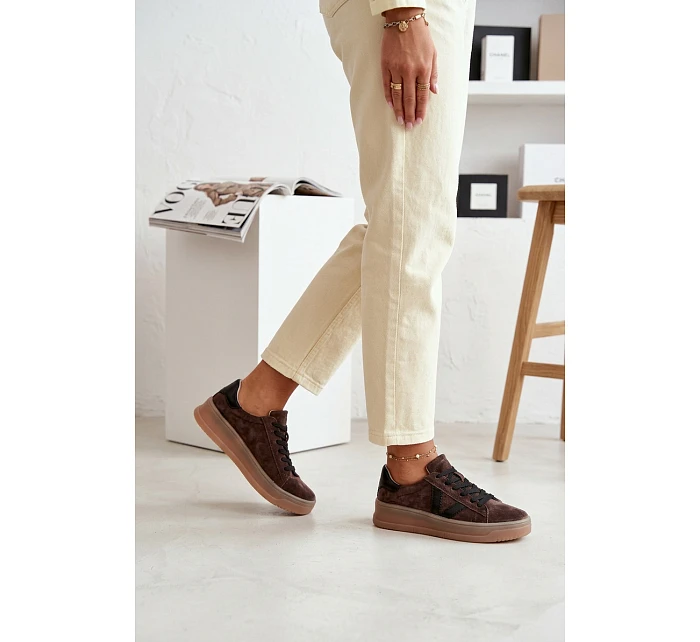 Dámské tenisky model 22069643 na platformě hnědé - VINCEZA