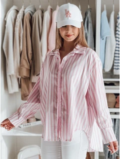 Dámské oversize tričko s prodlouženým zadním dílem SAMONE v růžovo-bílých pruzích FashionStreet DY0462