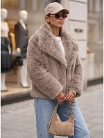 Krátká dámská kožešinová bunda s širokým límcem, béžová, FashionStreet TY5905