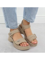 Dámské sandály na silné podrážce s pásky na suchý zip béžové model 21904815 - Potocki Dámské sandály na silné podrážce s pásky na suchý zip béžové model 21904815 - Potocki