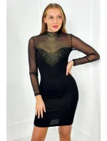 Pletené šaty s tylovými rukávy a výstřihem černý Pletené šaty s tylovými rukávy a výstřihem černý