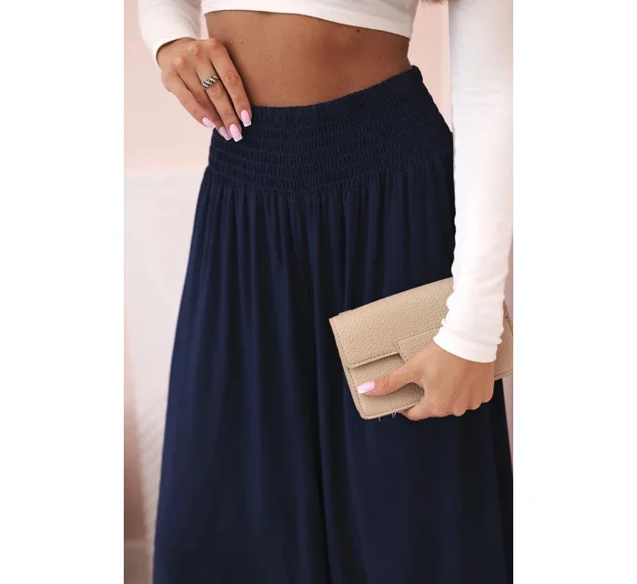 Dámské viskózové kalhoty s elastickým pasem námořnická modř