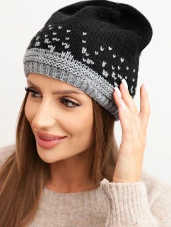 Dámská zimní čepice z vlny s geometrickým vzorem K477 černá + šedá