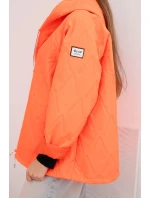 Dámská model 21791603 prošívaná bunda s kapucí a zipem oranžová - K-Fashion Dámská model 21791603 prošívaná bunda s kapucí a zipem oranžová - K-Fashion