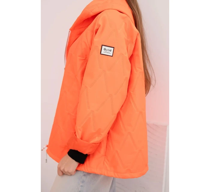 Dámská model 21791603 prošívaná bunda s kapucí a zipem oranžová - K-Fashion Dámská model 21791603 prošívaná bunda s kapucí a zipem oranžová - K-Fashion