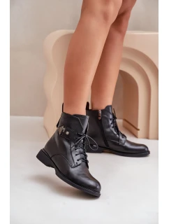 Kožené Boty Na Ploché Podešvi S Dekorací  Černé model 21678227 - Maciejka