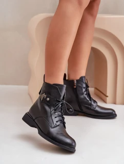 Kožené Boty Na Ploché Podešvi S Dekorací Ocieplane Maciejka N3115-01 Černé