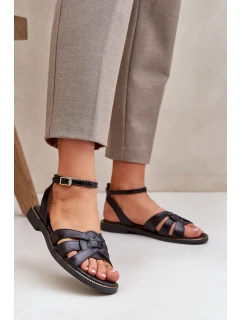 Zazoo model 21682196 Ploché Dámské Kožené Sandály Černé - Boto