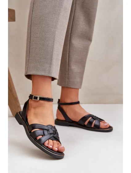 Zazoo model 21682196 Ploché Dámské Kožené Sandály Černé - Boto Zazoo model 21682196 Ploché Dámské Kožené Sandály Černé - Boto