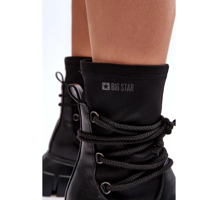 Kozačky na masivní platformě se zavazováním, Black Big Star