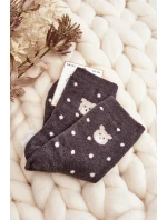 Dámské zateplené ponožky s puntíky a medvídky, tmavě šedé Dámské zateplené ponožky s puntíky a medvídky, tmavě šedé