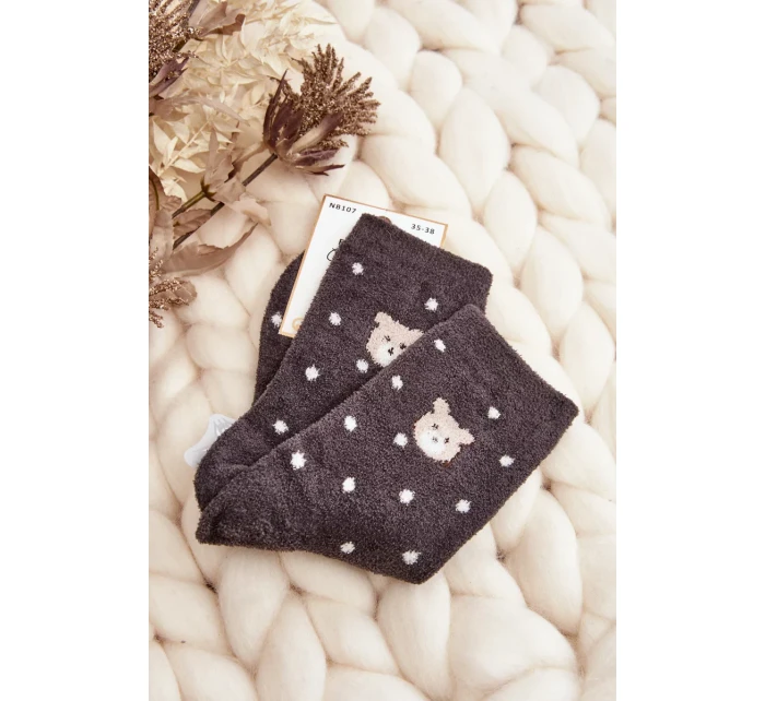 Dámské zateplené ponožky s puntíky a medvídky, tmavě šedé Dámské zateplené ponožky s puntíky a medvídky, tmavě šedé