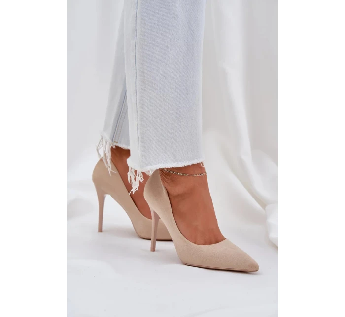 Klasické dámské lodičky na jehlovém podpatku z eko semiše Navinda – světle béžové