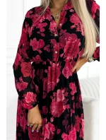 Černé dámské plisované midi šaty se vzorem  s a s dlouhými rukávy model 21486658 - numoco basic