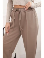 Elegantní dámské kalhoty s vysokým pasem a vázáním v pase fango