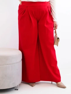 Dámské kalhoty Plus Size s širokými nohavicemi a plisováním červené