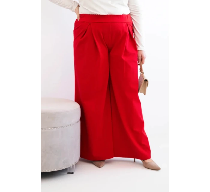 Dámské kalhoty Plus Size s širokými nohavicemi a model 21911612 červené - K-Fashion