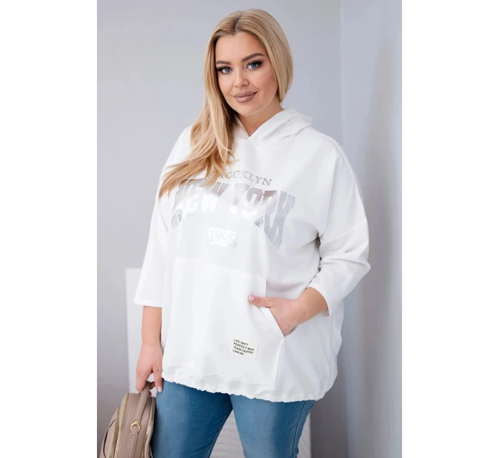Dámská viskózová mikina Plus Size s kapucí a klokaní kapsou bílá