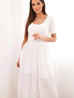 Dámské bavlněné midi šaty s krátkým rukávem a rozšířeným spodkem bílá