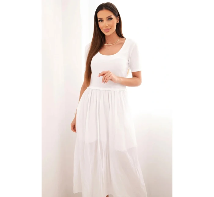 Dámské bavlněné midi šaty s krátkým rukávem a rozšířeným spodkem bílá