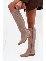 Kožené Semišové Kozačky   Cappuccino model 21718488 - Zazoo