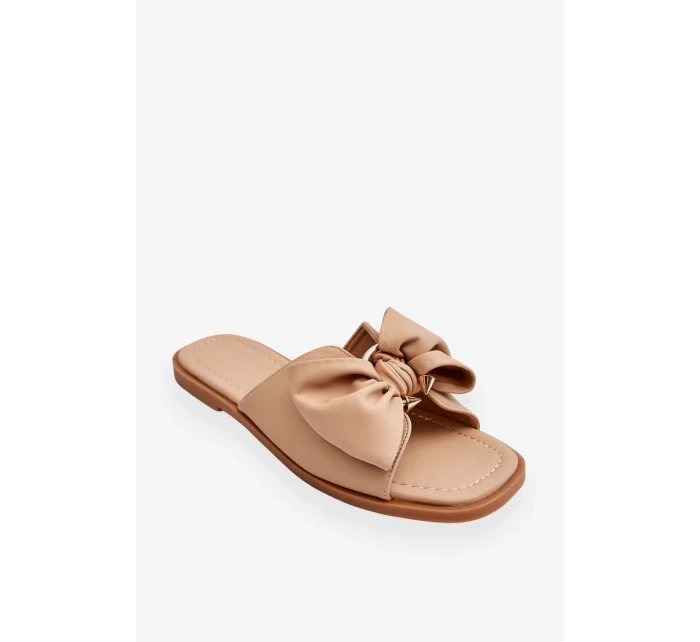 Dámské kožené pantofle s mašlí Béžové Becky