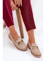 Dámské mokasíny s pletením a zlatým detailem Seffolia – béžové Dámské mokasíny s pletením a zlatým detailem Seffolia – béžové