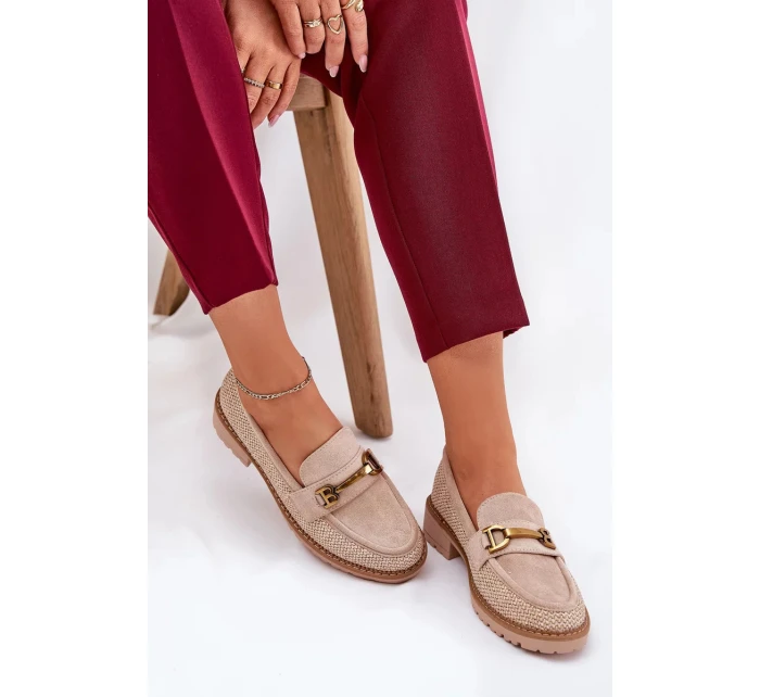 Dámské mokasíny s pletením a zlatým detailem Seffolia – béžové Dámské mokasíny s pletením a zlatým detailem Seffolia – béžové