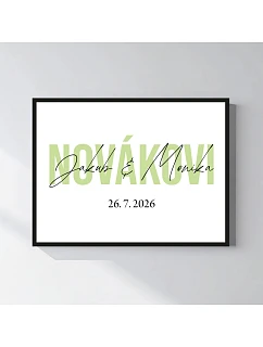 Personalizovaný magický fotoobraz v rámu - čtverec 30x40 - jména novomanželů