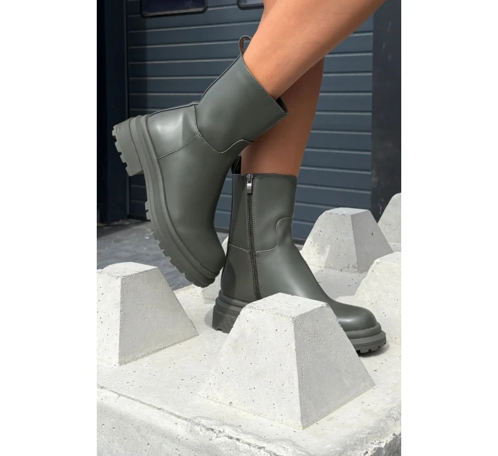 Dámské kotníkové boty na platformě ML245 Khaki tmavě zelená - Diamantique