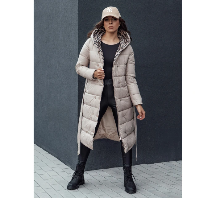 Dámský prošívaný zimní kabát s kapucí GRACE béžový FashionStreet TY4518
