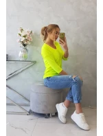 Halenka s výstřihem do V žlutá neonová