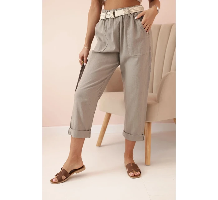 Dámské model 21219997 kalhoty s bavlnou a páskem fango - K-Fashion