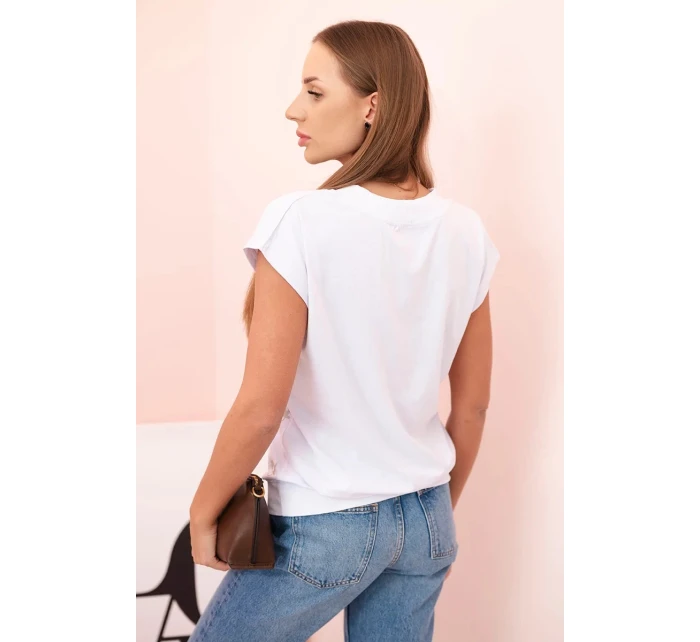 Dámská bavlněná blůza s výstřihem do V a potiskem vlaštovek bílá