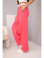 Dámské bavlněné kalhoty se širokými nohavicemi a páskem malinové Dámské bavlněné kalhoty se širokými nohavicemi a páskem malinové
