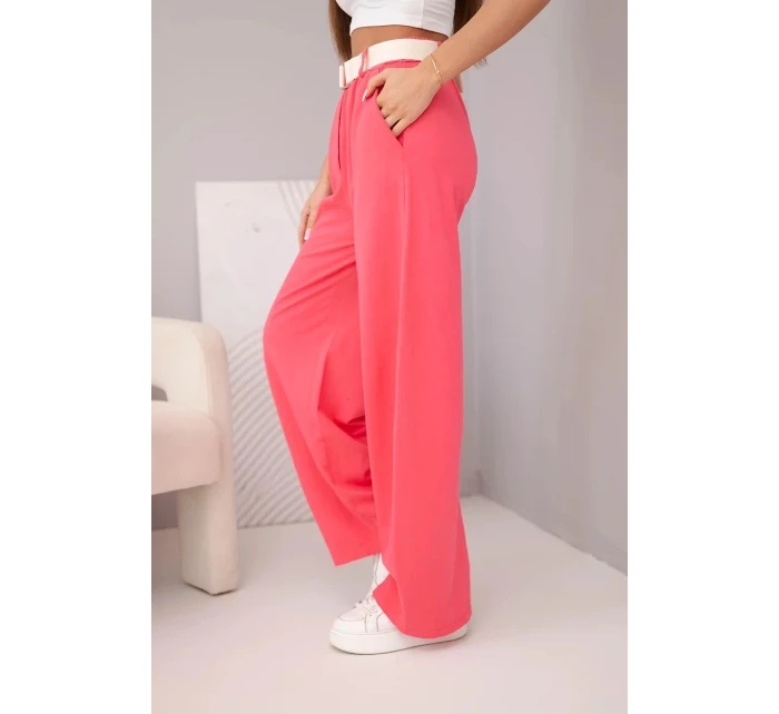 Dámské bavlněné kalhoty se širokými nohavicemi a páskem malinové Dámské bavlněné kalhoty se širokými nohavicemi a páskem malinové
