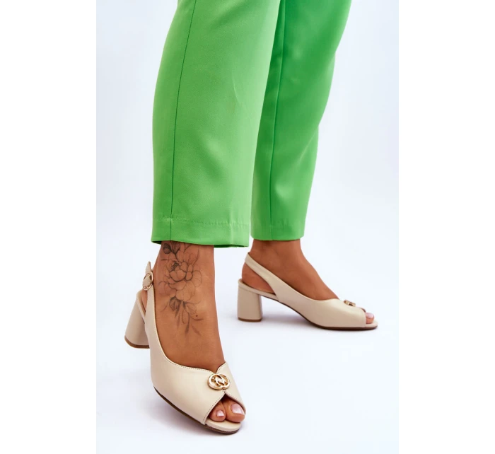 Módní kožené sandály na podpatku béžové Hette