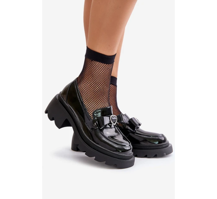 Kožené Dámské Mokasíny S Mašlí A Srdcem D&A LZ42-032 Černé