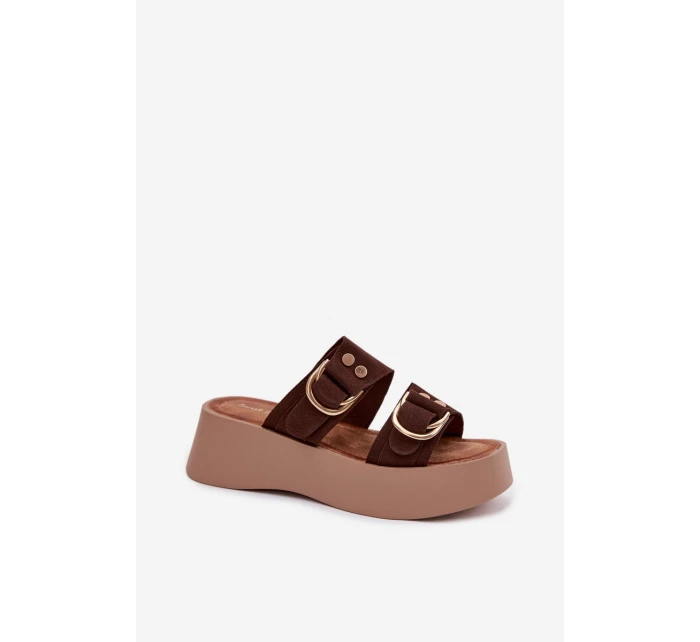 Dámské platformové sandály se zlatými sponkami Čokoládové Nelirae
