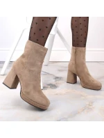 Dámské semišové kozačky na podpatku W JEZ411B béžové - Jezzi Dámské semišové kozačky na podpatku W JEZ411B béžové - Jezzi