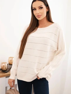 Dámský viskózový svetr s krajkovým vzorem a dlouhým rukávem béžový
