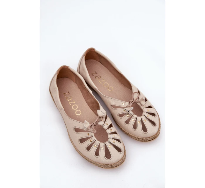 Ploché baleríny z přírodní kůže model 21686523 béžové - Zazoo