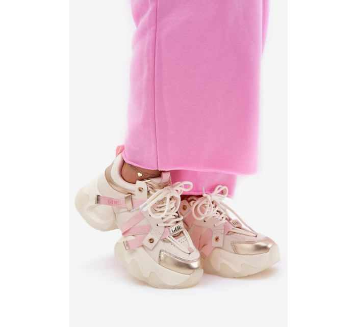 Dámské Kožené Tenisky Na Masivní Podešvi GOE RR2N4031 Béžové Dámské Kožené Tenisky Na Masivní Podešvi GOE RR2N4031 Béžové