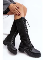 Dámské šněrovací kozačky s elastickým svrškem černá model 20038961 - Kesi