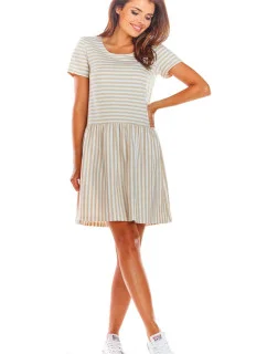 Dámské šaty M205 béžové pruhy - Infinite You
